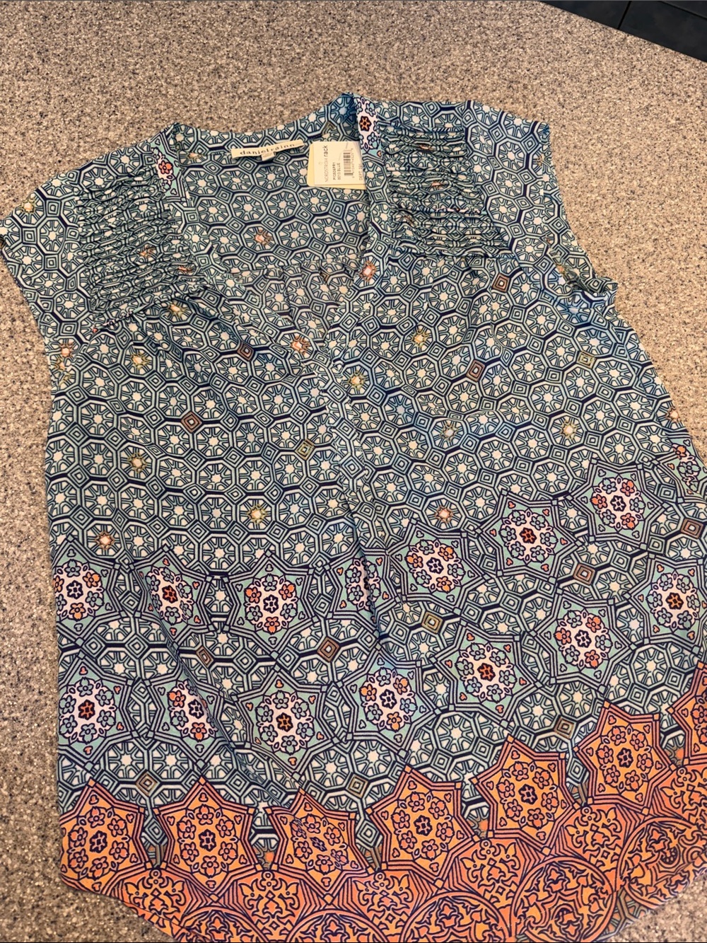 Patterned Blue & Orange Sleeveless Blouse